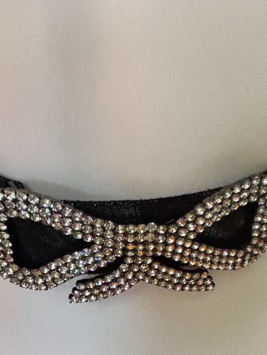 Suzi Roger Women’s Belt with Crystal Bow Buckle Black Sz Large NWOT